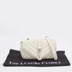 Pre Owned Saint Laurent Off White Matelassé Leather Baby Monogram Flap Bag