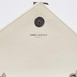 Pre Owned Saint Laurent Off White Matelassé Leather Baby Monogram Flap Bag