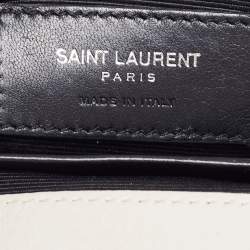 Pre Owned Saint Laurent Off White Matelassé Leather Baby Monogram Flap Bag