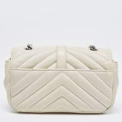 Pre Owned Saint Laurent Off White Matelassé Leather Baby Monogram Flap Bag