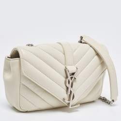 Pre Owned Saint Laurent Off White Matelassé Leather Baby Monogram Flap Bag