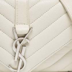 Pre Owned Saint Laurent Off White Matelassé Leather Baby Monogram Flap Bag