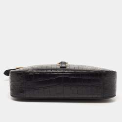 Saint Laurent Black Croc Embossed Leather Le 5 À 7 Hobo