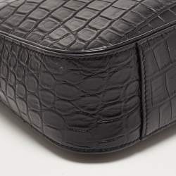 Saint Laurent Black Croc Embossed Leather Le 5 À 7 Hobo