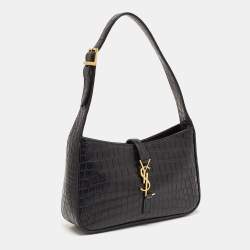 Saint Laurent Black Croc Embossed Leather Le 5 À 7 Hobo