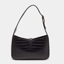 Saint Laurent Black Croc Embossed Leather Le 5 À 7 Hobo