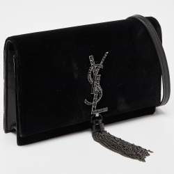 Pre Owned محفطة بسلسلة سان لوران كيت قطيفة أسود بشراشيب