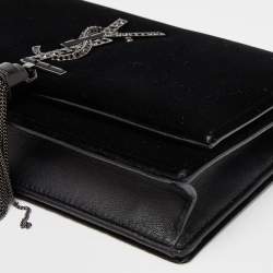 Pre Owned محفطة بسلسلة سان لوران كيت قطيفة أسود بشراشيب