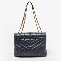 Pre Owned Saint Laurent Dark Grey Monogram Leather Loulou Shoulder Bag