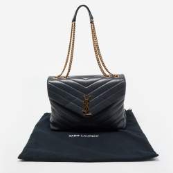 Pre Owned Saint Laurent Dark Grey Monogram Leather Loulou Shoulder Bag