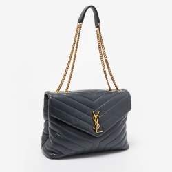 Pre Owned Saint Laurent Dark Grey Monogram Leather Loulou Shoulder Bag