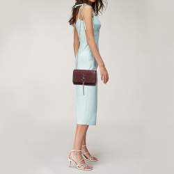 Saint Laurent Burgundy Croc Embossed Leather New Medium Kate Shoulder Bag
