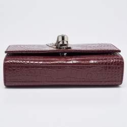 Saint Laurent Burgundy Croc Embossed Leather New Medium Kate Shoulder Bag