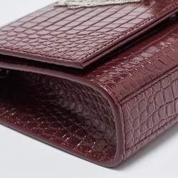 Saint Laurent Burgundy Croc Embossed Leather New Medium Kate Shoulder Bag