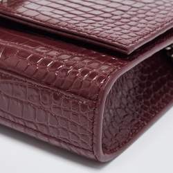 Saint Laurent Burgundy Croc Embossed Leather New Medium Kate Shoulder Bag