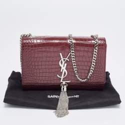Saint Laurent Burgundy Croc Embossed Leather New Medium Kate Shoulder Bag