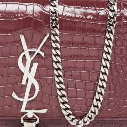 Saint Laurent Burgundy Croc Embossed Leather New Medium Kate Shoulder Bag