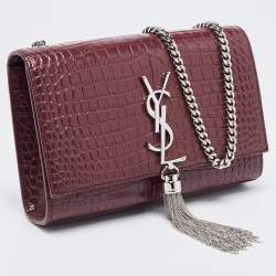 Saint Laurent Burgundy Croc Embossed Leather New Medium Kate Shoulder Bag