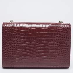 Saint Laurent Burgundy Croc Embossed Leather New Medium Kate Shoulder Bag