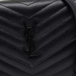 Saint Laurent Black Matelasse Leather Monogram Envelope Wallet on Chain