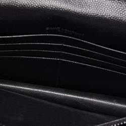 Saint Laurent Black Matelasse Leather Monogram Envelope Wallet on Chain