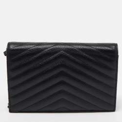 Saint Laurent Black Matelasse Leather Monogram Envelope Wallet on Chain