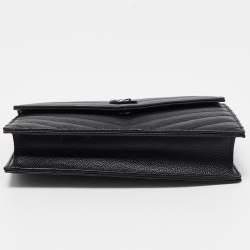 Saint Laurent Black Matelasse Leather Monogram Envelope Wallet on Chain