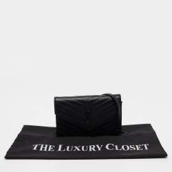 Saint Laurent Black Matelasse Leather Monogram Envelope Wallet on Chain