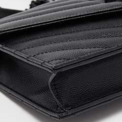 Saint Laurent Black Matelasse Leather Monogram Envelope Wallet on Chain