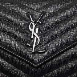 Saint Laurent Black Matelasse Leather Monogram Envelope Wallet on Chain