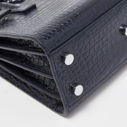 Pre Owned Saint Laurent Blue Croc Embossed Leather Nano Classic Sac De Jour Tote