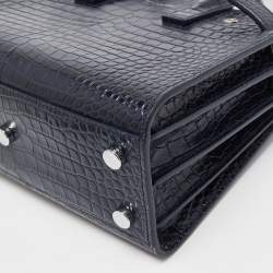 Pre Owned Saint Laurent Blue Croc Embossed Leather Nano Classic Sac De Jour Tote