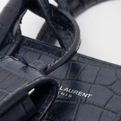 Pre Owned Saint Laurent Blue Croc Embossed Leather Nano Classic Sac De Jour Tote
