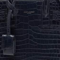 Pre Owned Saint Laurent Blue Croc Embossed Leather Nano Classic Sac De Jour Tote