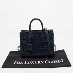 Pre Owned Saint Laurent Blue Croc Embossed Leather Nano Classic Sac De Jour Tote