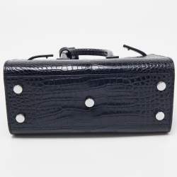 Pre Owned Saint Laurent Blue Croc Embossed Leather Nano Classic Sac De Jour Tote