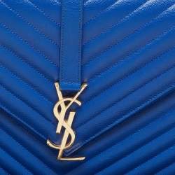 Pre Owned Saint Laurent Blue Matelassé Leather Large Monogram Envelope Shoulder Bag