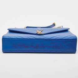 Pre Owned Saint Laurent Blue Matelassé Leather Large Monogram Envelope Shoulder Bag