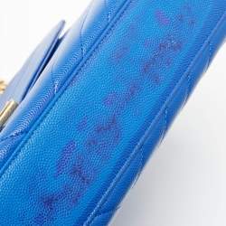 Pre Owned Saint Laurent Blue Matelassé Leather Large Monogram Envelope Shoulder Bag