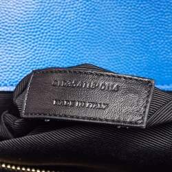 Pre Owned Saint Laurent Blue Matelassé Leather Large Monogram Envelope Shoulder Bag