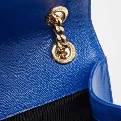 Pre Owned Saint Laurent Blue Matelassé Leather Large Monogram Envelope Shoulder Bag