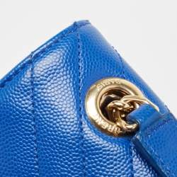 Pre Owned Saint Laurent Blue Matelassé Leather Large Monogram Envelope Shoulder Bag