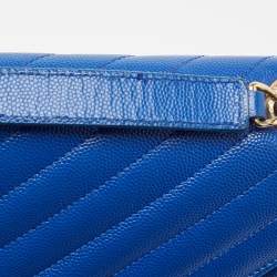 Pre Owned Saint Laurent Blue Matelassé Leather Large Monogram Envelope Shoulder Bag