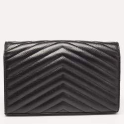 Saint Laurent Black Matelasse Leather Monogram Envelope Wallet on Chain