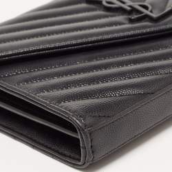 Saint Laurent Black Matelasse Leather Monogram Envelope Wallet on Chain