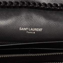 Saint Laurent Black Matelasse Leather Monogram Envelope Wallet on Chain