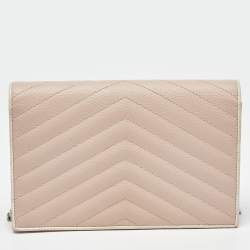 Saint Laurent Pink Matelassé Leather Monogram Envelope Wallet on Chain
