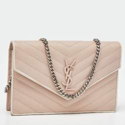 Saint Laurent Pink Matelassé Leather Monogram Envelope Wallet on Chain