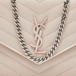 Saint Laurent Pink Matelassé Leather Monogram Envelope Wallet on Chain