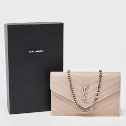 Saint Laurent Pink Matelassé Leather Monogram Envelope Wallet on Chain